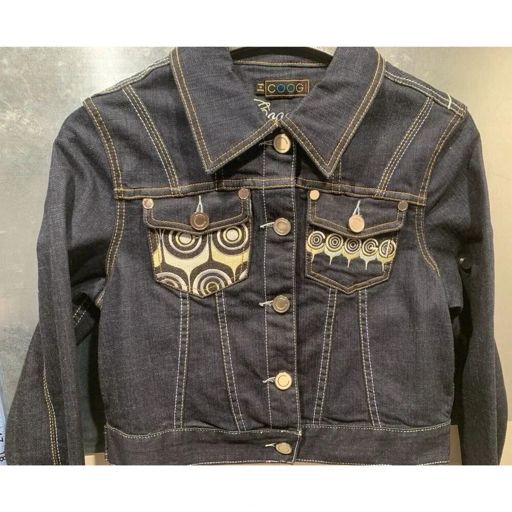 NEW Coogi Australia Heavily Embroidered Cropped Denim Jacket Junior Girl Sz L